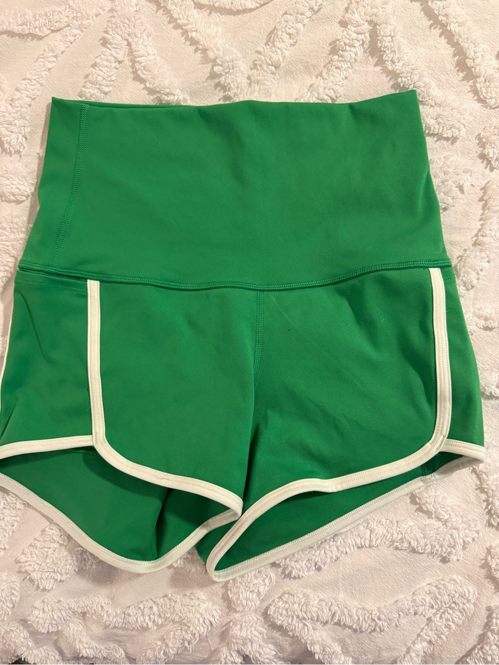 High-Waist Green Women's Athletic Shorts with White Trim
